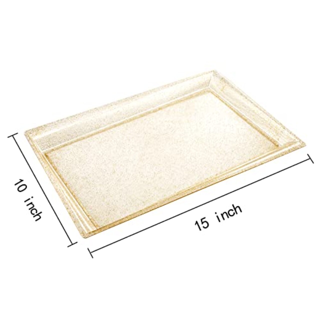 6 Pieces Gold Glitter Plastic Serving Tray, 15" x 10" Crooked Food Trays, Clear Disposable Serving Platter for Parties, Weddings